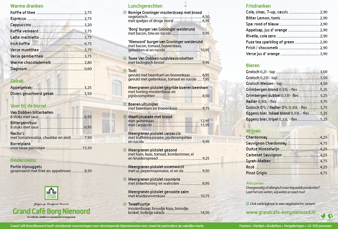Lunchkaart Grand Café Borg Nienoord vanaf 1 april 2023
